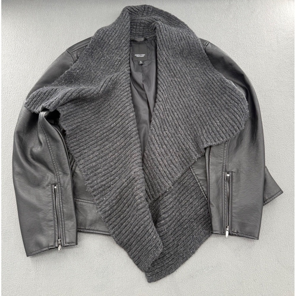 Simply Vera Vera Wang Faux Leather Jacket XL Knit Draped Moto Edgy Biker Goth